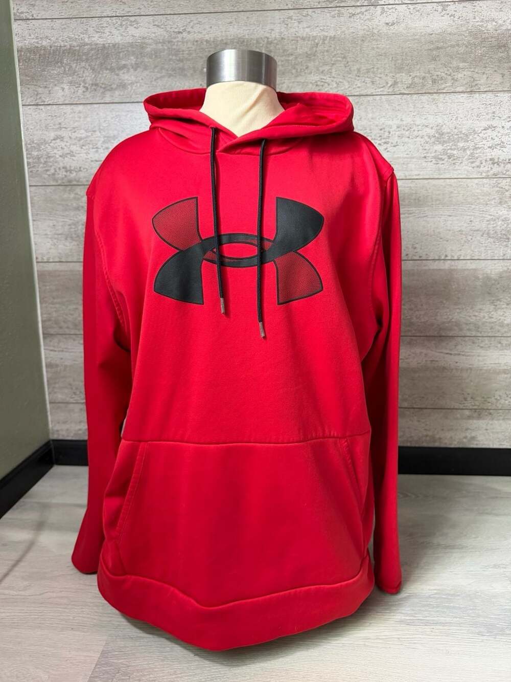 Under Armour ColdGear Fleece Hoodie Size XL Red Black Logo Pullover
